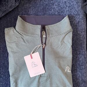 NWT Rhoback Riva Heather Stripe Green & Navy Q-Zip Pullover
